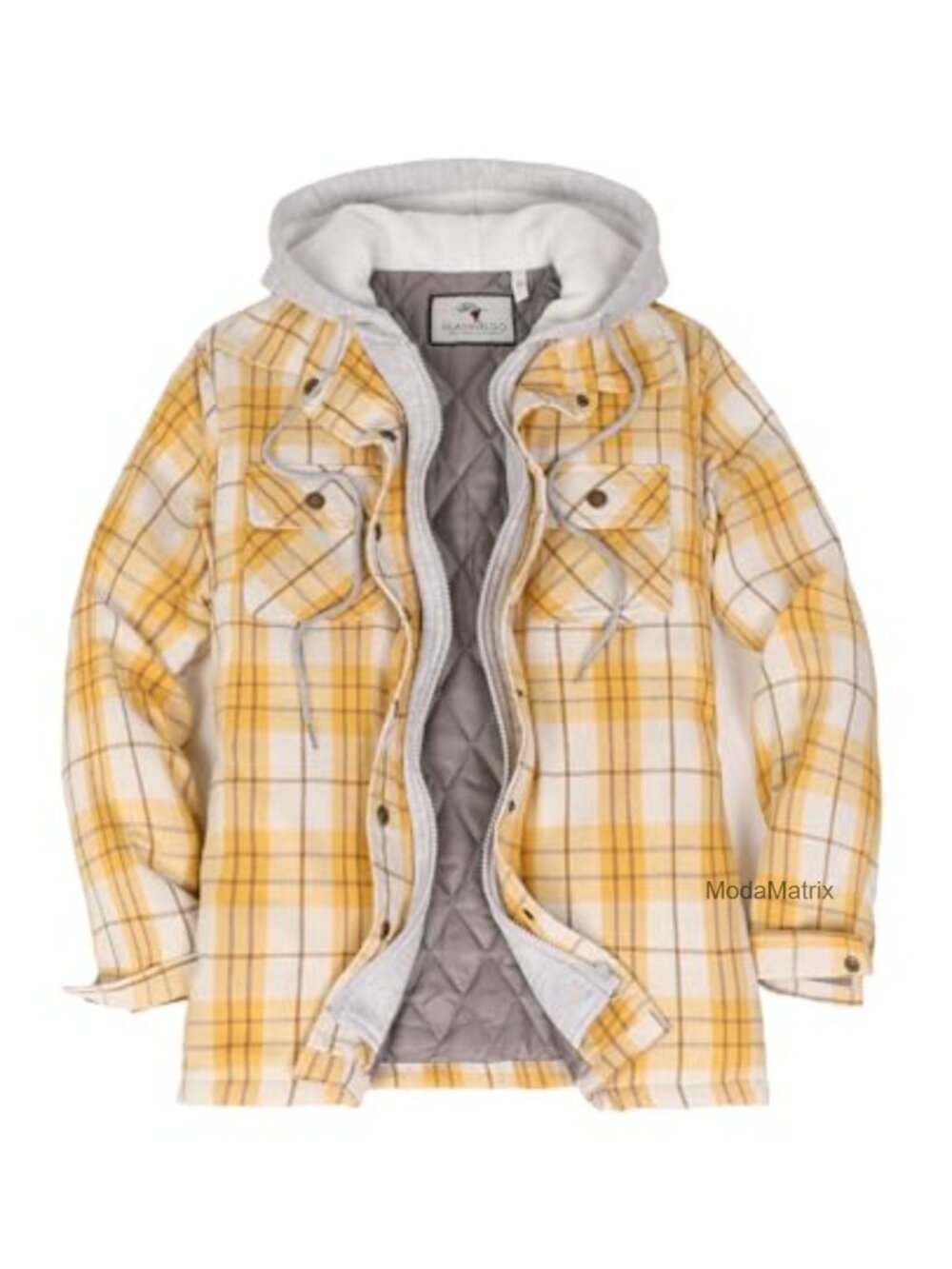 Quilted Lined Flannel Jacket Hood Multi-Pocket Shacket